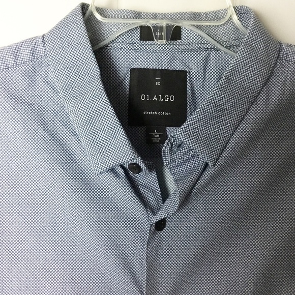 01.Algo Long Sleeve Button Shirt Men's Size L Tall Blue Slim - Picture 2 of 3